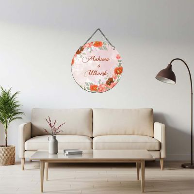 Personalized Floral Theme Wall Hanging Custom with Name   Wedding, Anniversary & Housewarming Gift   Bedroom, Living Room & Home Main Door Decor